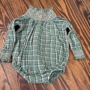 Bebe organic tartan Plaid floral embroidered Romper
